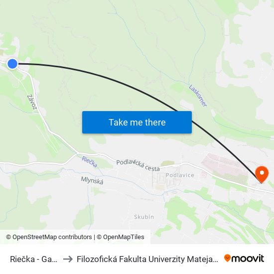 Riečka - Garáž to Filozofická Fakulta Univerzity Mateja Bela map