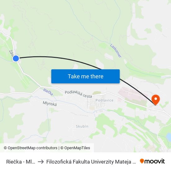 Riečka - Mlyn to Filozofická Fakulta Univerzity Mateja Bela map