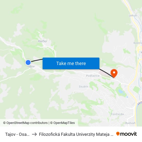 Tajov - Osada to Filozofická Fakulta Univerzity Mateja Bela map