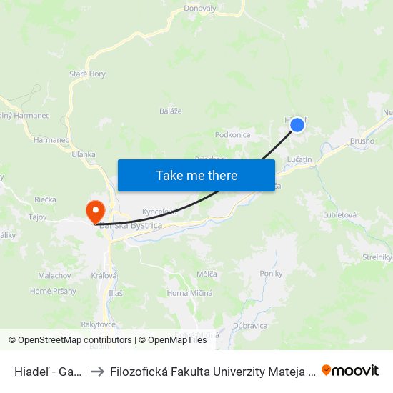 Hiadeľ - Garáž to Filozofická Fakulta Univerzity Mateja Bela map