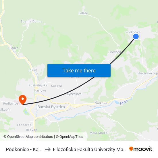 Podkonice - Kaplnka to Filozofická Fakulta Univerzity Mateja Bela map