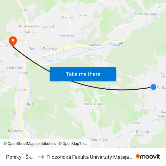 Poniky - Škola to Filozofická Fakulta Univerzity Mateja Bela map