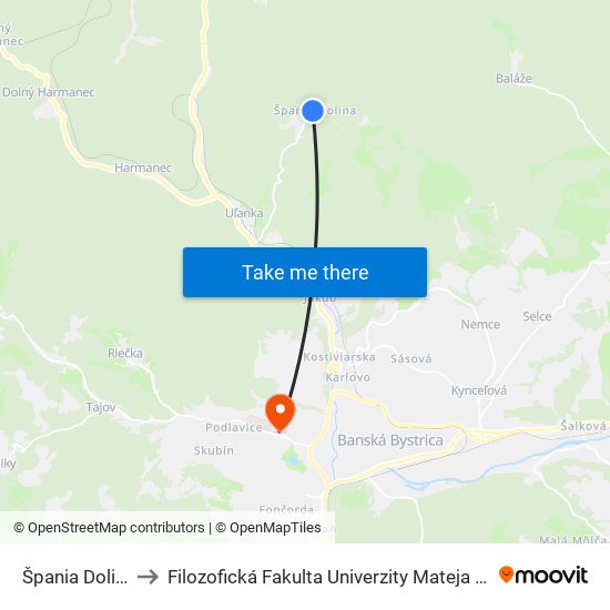 Špania Dolina to Filozofická Fakulta Univerzity Mateja Bela map