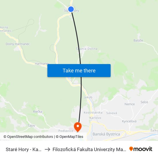 Staré Hory - Kaplnka to Filozofická Fakulta Univerzity Mateja Bela map