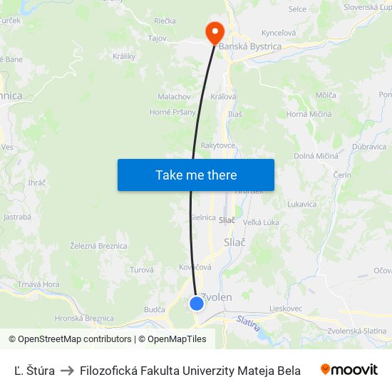 Ľ. Štúra to Filozofická Fakulta Univerzity Mateja Bela map