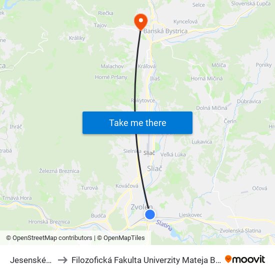 Jesenského to Filozofická Fakulta Univerzity Mateja Bela map