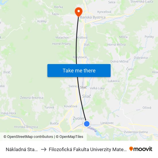 Nákladná Stanica to Filozofická Fakulta Univerzity Mateja Bela map