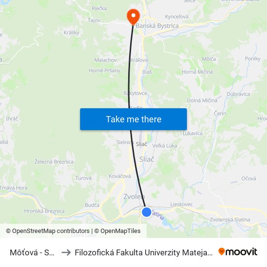 Môťová - Shell to Filozofická Fakulta Univerzity Mateja Bela map