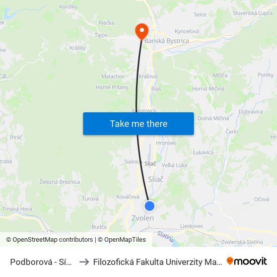 Podborová - Sídlisko to Filozofická Fakulta Univerzity Mateja Bela map