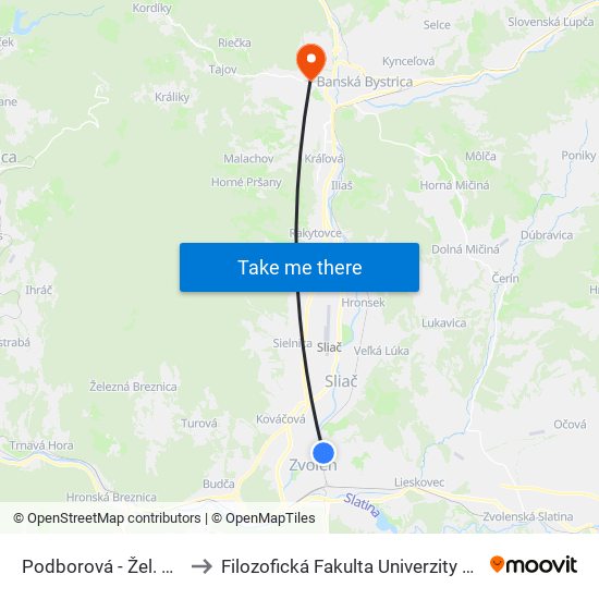 Podborová - Žel. Prechod to Filozofická Fakulta Univerzity Mateja Bela map