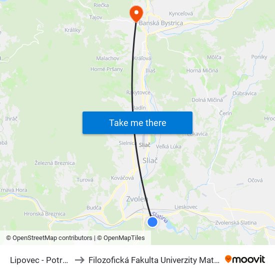 Lipovec - Potraviny to Filozofická Fakulta Univerzity Mateja Bela map