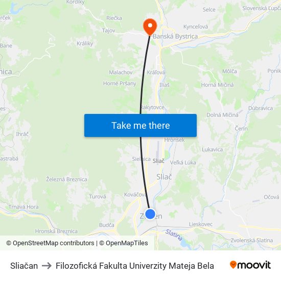 Sliačan to Filozofická Fakulta Univerzity Mateja Bela map