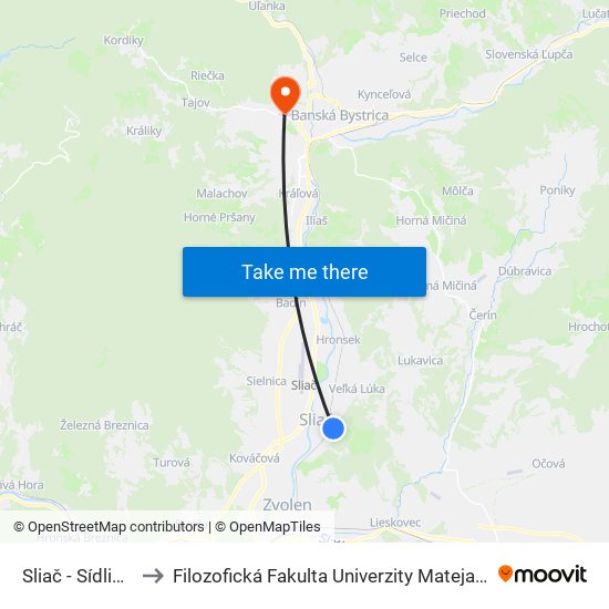 Sliač - Sídlisko to Filozofická Fakulta Univerzity Mateja Bela map