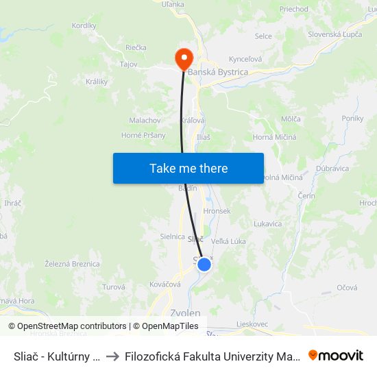 Sliač - Kultúrny Dom to Filozofická Fakulta Univerzity Mateja Bela map
