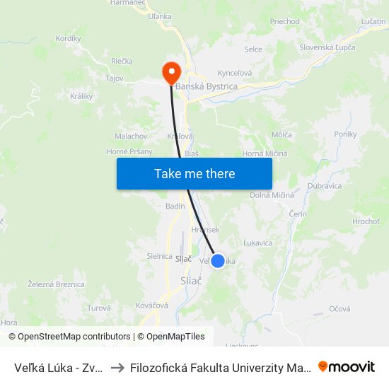 Veľká Lúka - Zvonica to Filozofická Fakulta Univerzity Mateja Bela map