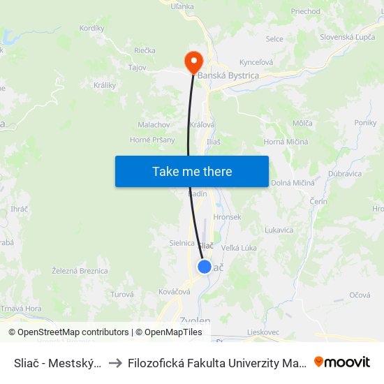 Sliač - Mestský Úrad to Filozofická Fakulta Univerzity Mateja Bela map