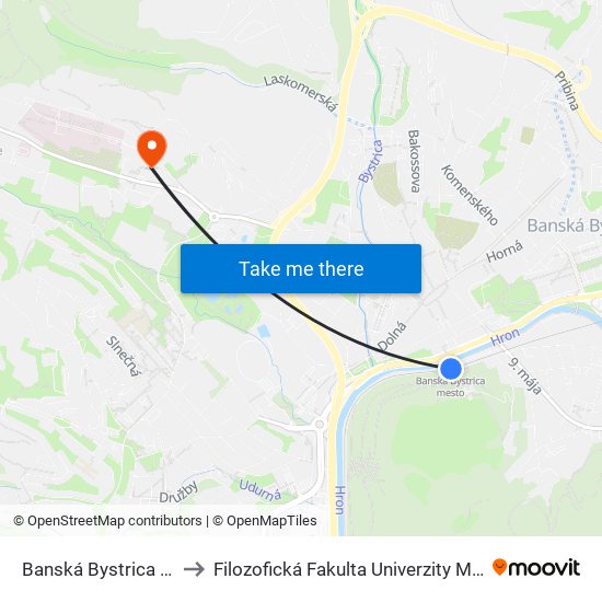 Banská Bystrica Mesto to Filozofická Fakulta Univerzity Mateja Bela map