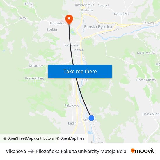 Vlkanová to Filozofická Fakulta Univerzity Mateja Bela map