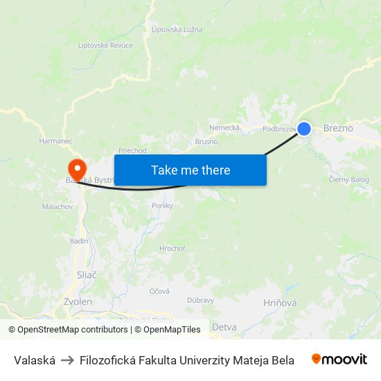 Valaská to Filozofická Fakulta Univerzity Mateja Bela map