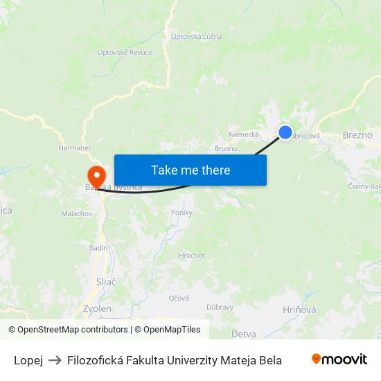 Lopej to Filozofická Fakulta Univerzity Mateja Bela map