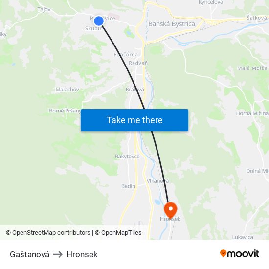 Gaštanová to Hronsek map