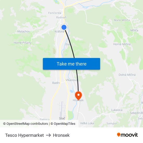 Tesco Hypermarket to Hronsek map