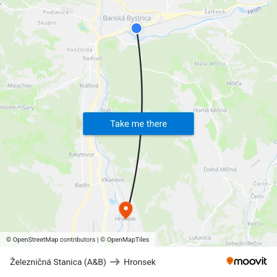 Železničná Stanica (A&B) to Hronsek map