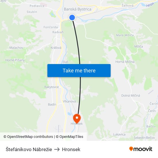 Štefánikovo Nábrežie to Hronsek map