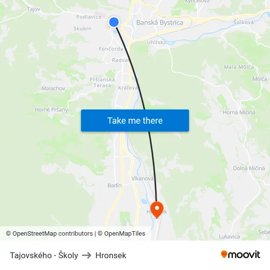 Tajovského - Školy to Hronsek map