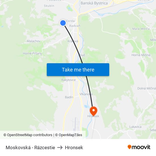 Moskovská - Rázcestie to Hronsek map