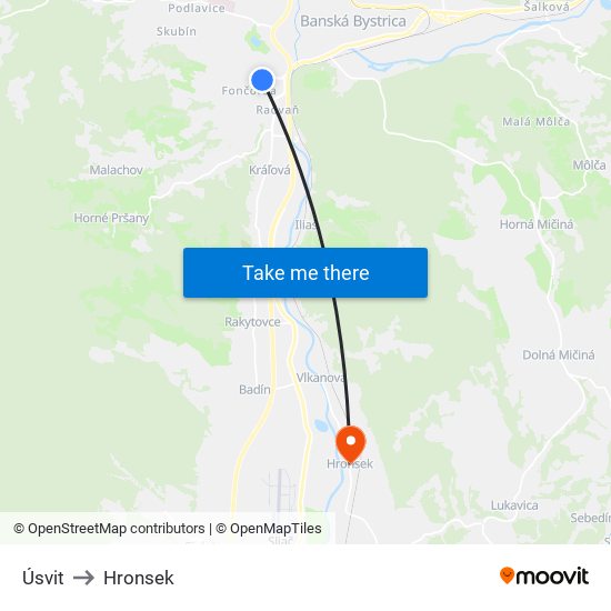 Úsvit to Hronsek map