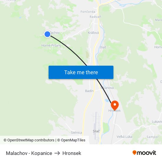 Malachov - Kopanice to Hronsek map