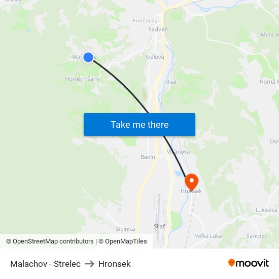 Malachov - Strelec to Hronsek map