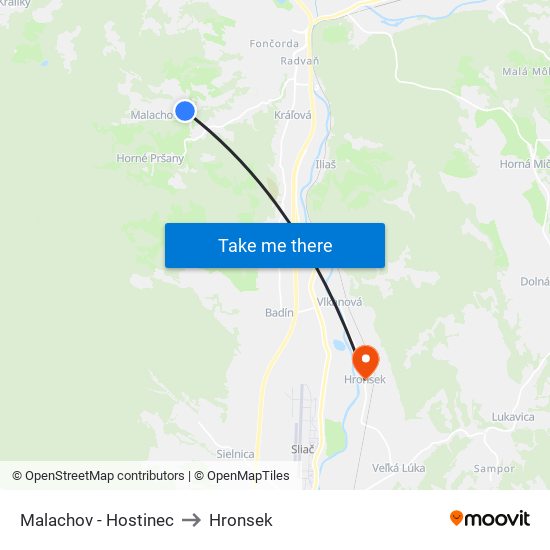 Malachov - Hostinec to Hronsek map