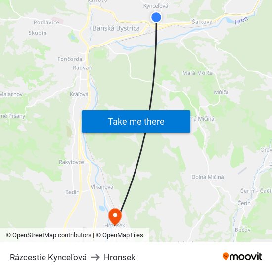 Rázcestie Kynceľová to Hronsek map