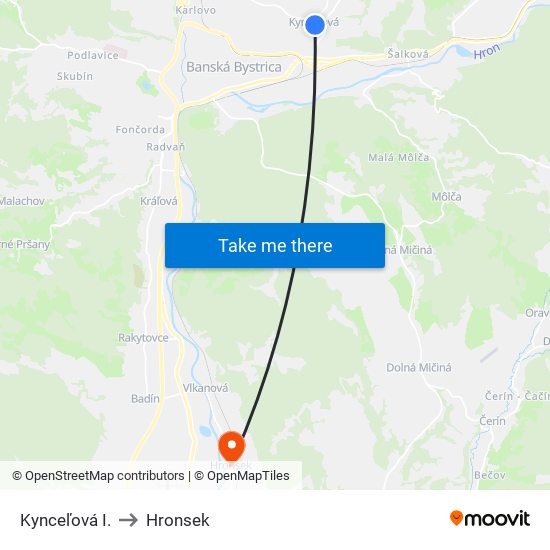 Kynceľová I. to Hronsek map