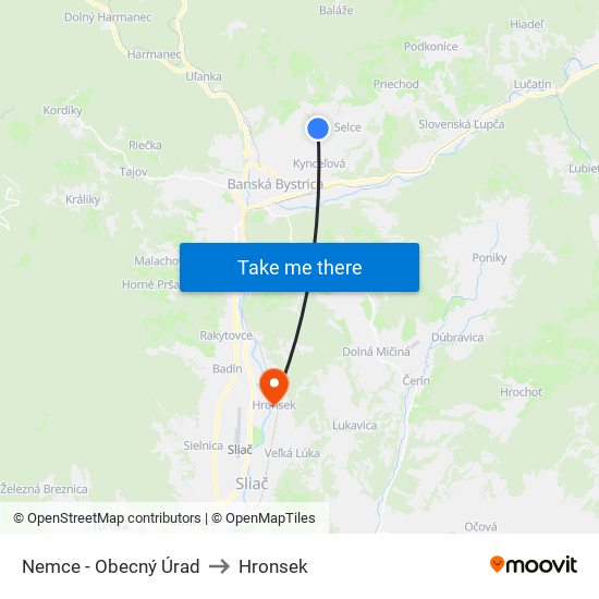 Nemce - Obecný Úrad to Hronsek map