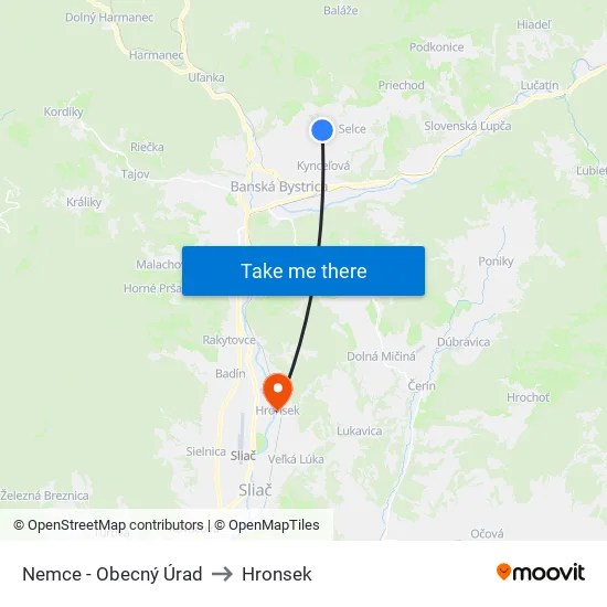Nemce - Obecný Úrad to Hronsek map