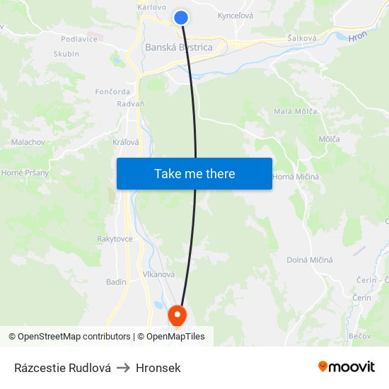 Rázcestie Rudlová to Hronsek map