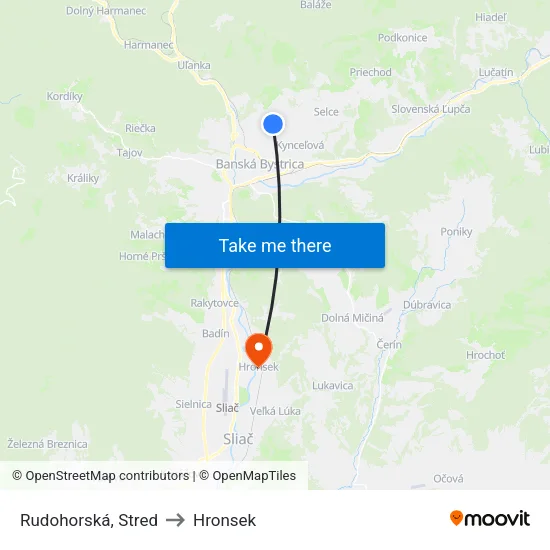 Rudohorská, Stred to Hronsek map