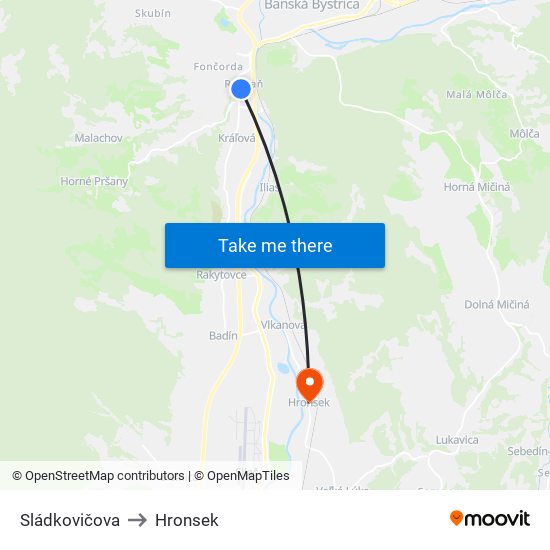 Sládkovičova to Hronsek map