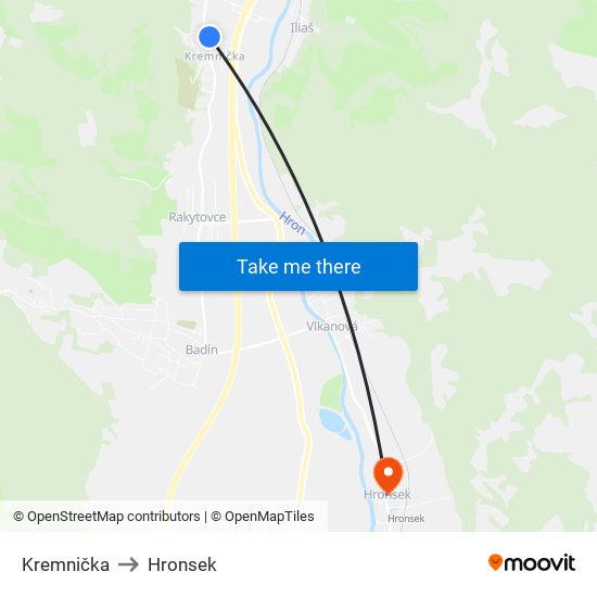 Kremnička to Hronsek map