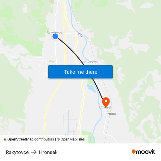 Rakytovce to Hronsek map