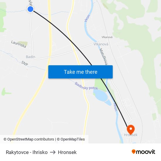 Rakytovce - Ihrisko to Hronsek map