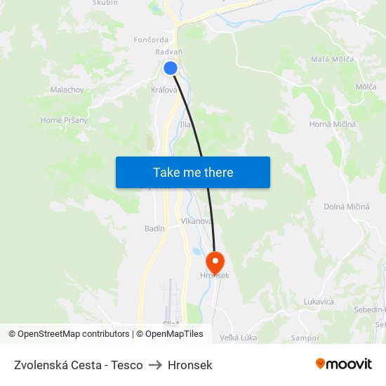 Zvolenská Cesta - Tesco to Hronsek map