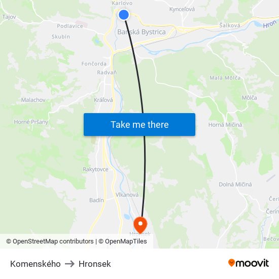 Komenského to Hronsek map