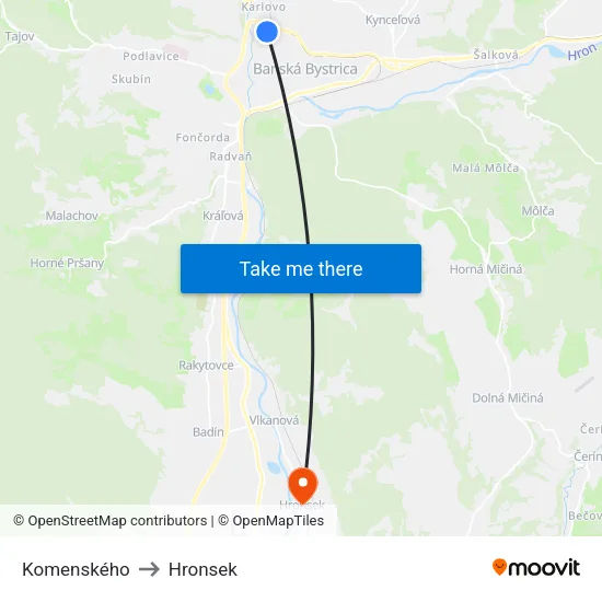 Komenského to Hronsek map