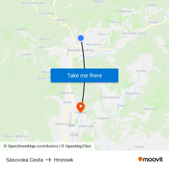 Sásovská Cesta to Hronsek map