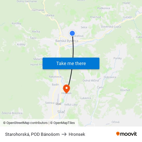 Starohorská, POD Bánošom to Hronsek map