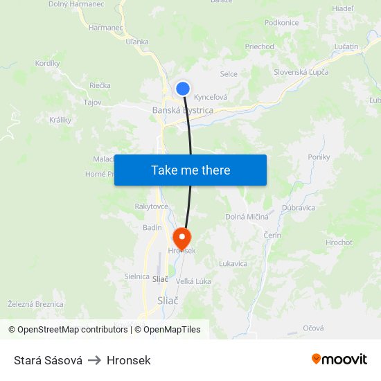 Stará Sásová to Hronsek map